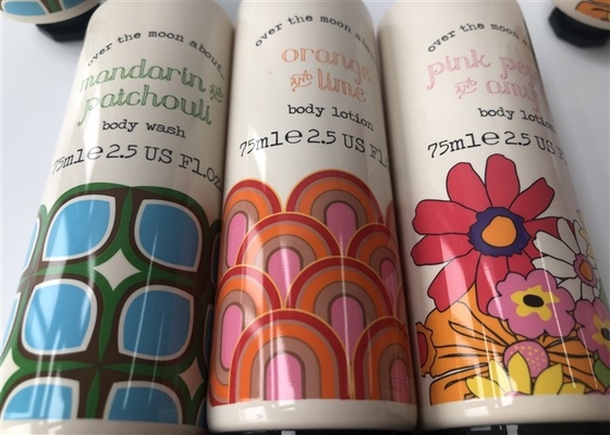 Bottle Tube Packaging Light Yellow Color Body Wash Lotion 8 Color Ofsset Glossy With Black Cap 75ml