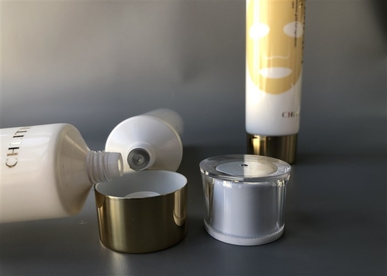 Mirror acrylic top cap diameter 40mm for Plastic Lotion 100-125ml white Tubes offset and hot gold foil