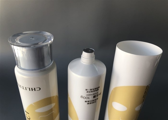 Mirror acrylic top cap diameter 40mm for Plastic Lotion 100-125ml white Tubes offset and hot gold foil
