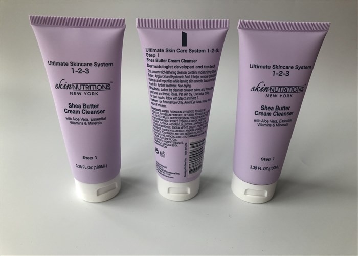 Purple Color Plastic Cosmetic Tubes Silk Screen Printing Tail Sealed With White Flip Top Cap